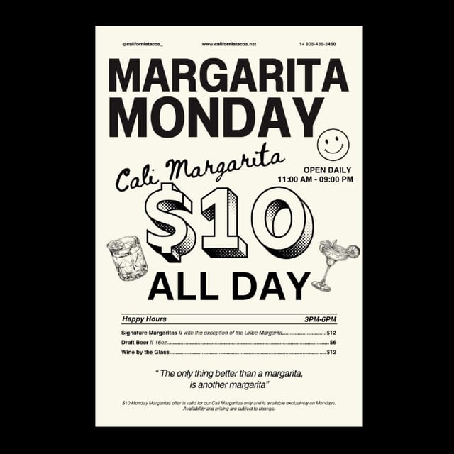 Margarita Monday – Cali Margarita for $10 All Day